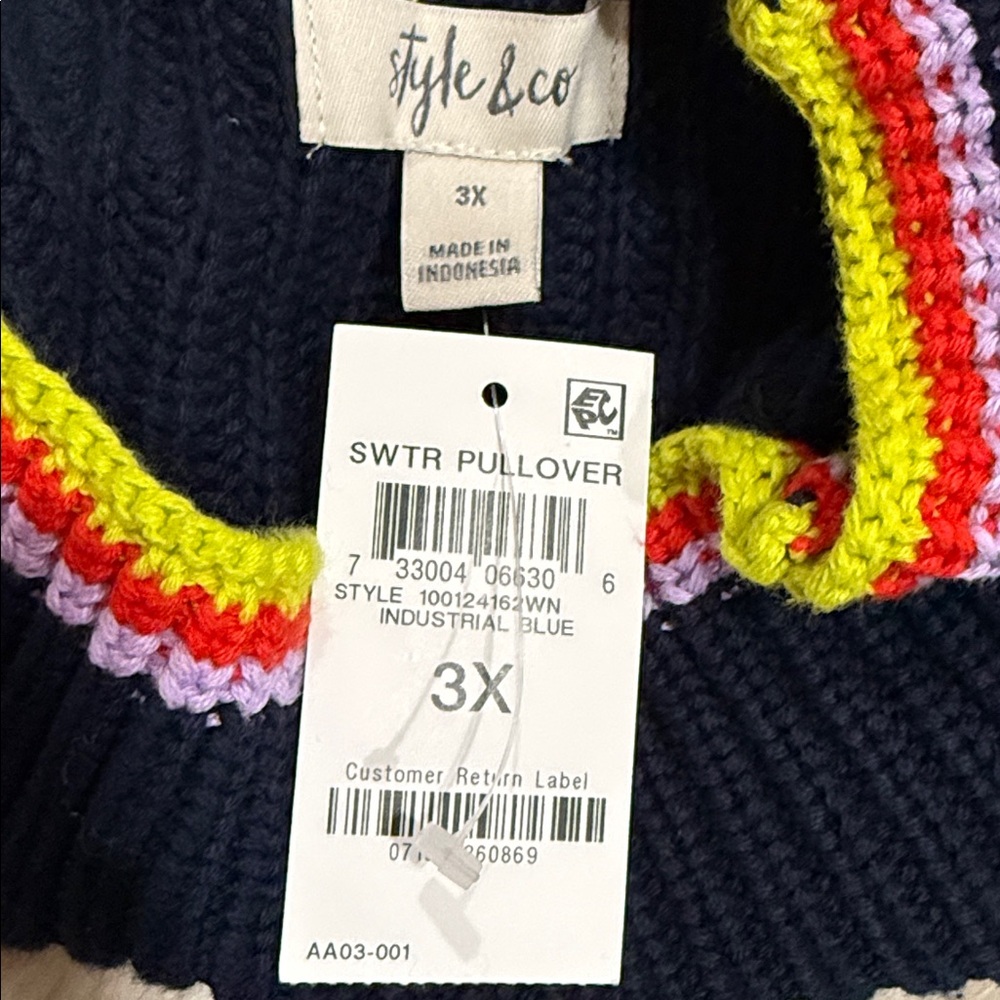 Style & Co Women's Cotton Striped-Detail Funnel-Neck Sweater Sz 3X Rainbow Trim - Picture 8 of 9